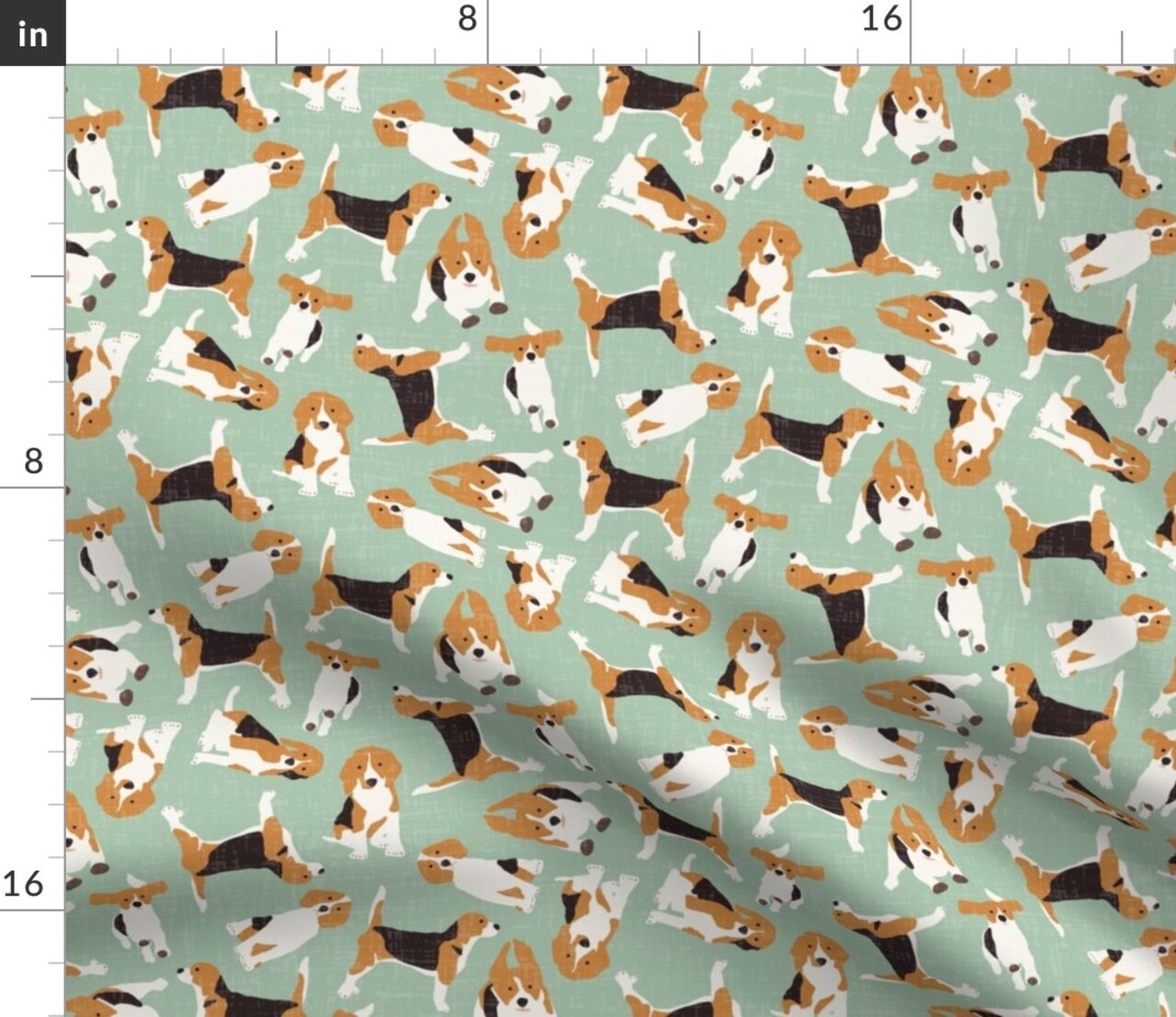Beagle Scatter Mint Ditsy Dogs Beagles Cute Breeds Pet Puppy Hound Hunting Nursery Scattered Custom Printed Fabric by Spoonflower Various Fabrics by the Yard or Fat Quarter